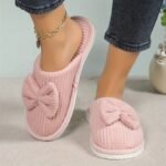 Women'S Slip-On Winter Slippers - Cozy Fleece-Lined Eva Sole, Soft All-Season Indoor House Shoes For Home & Couples, Casual Slip-On Design With Bow Detail, Slipon Shoes - Image 11