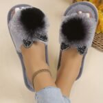 Women'S All-Season Slip-On Slippers With Plush Faux Fur Trim & Sparkling Embellishments - Soft Fabric Indoor House Shoes For Home, Lounge, Or Casual Wear, Cute Slippers, Loungewear Essentials, Playful Design, Durable Eva Sole - Image 8