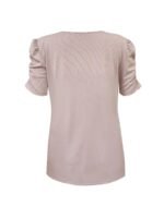 Solid Ribbed V Neck T-Shirt, Casual Puff Sleeve T-Shirt For Spring & Summer, Women'S Clothing - Image 9
