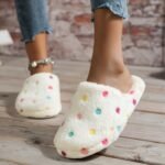 Fashionable Colorful Polka Dot Women'S Indoor Plush Slippers, Elegant Lightweight Unisex Couple'S Model With Tpr Sole Material, Washable - Suitable For Home, Vacation, Party, Wedding Mother'S Day Gift Slippers
