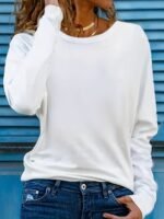 Solid Crew Neck T-Shirt, Casual Long Sleeve Top For Spring & Fall, Women'S Clothing - Image 7