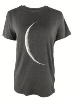 Moon Print Crew Neck T-Shirt, Casual Short Sleeve T-Shirt For Spring & Summer, Women'S Clothing - Image 9
