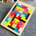 Wooden 3D Puzzle Blocks For Youngsters ? Colorful Brain Teaser Educational Toy To Enhance Creativity & Intelligence, Light Brown Wooden Base With Multi-Colored Shapes, Stem Learning Activity For Youngsters, Cognitive Development Games | Pattern Recognition Toy | Reinforced Wood Construction, Puzzles For Youngsters - Image 3