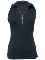 Women'S Sexy Slim Fit Zip-Up Sleeveless Tank Top - Black Stretchy Polyester-Spandex Blend, Stand-Up Collar With Zipper Detail, Lightweight 180Gsm Summer Casual Shirt, Hand Wash Only - Image 8