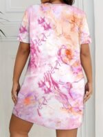 Plus Size Casual Nightdress, Women'S Plus Tie Dye Short Sleeve Round Neck Tee Sleep Dress - Image 7