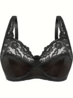 Plus Size Sexy Bra, Women'S Plus Contrast Lace Underwire Full Cover Mini Bow Light Bra - Image 2