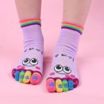 Music Festival Cartoon Print Toe Socks, Colorful Five Finger Sports Socks For Running Athletic, Women'S Stockings & Hosiery