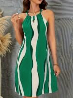 Geometric Print Keyhole Dress, Casual Tie Back Sleeveless Dress, Women'S Clothing - Image 4