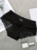 3Pcs Women'S Seamless Lace Mid-Rise Panties - Sexy Solid Color Contrast Lace Trim, Breathable Ice Sliky Fiber Fabric, Low-Rise Design For Everyday & Special Occasions, Lace Trim Panties, Special Occasion Underwear, Elegant Underwear, Smooth Texture - Image 3
