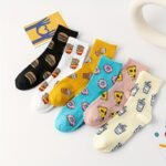 6 Pairs Women'S Fashion Creative Food Print Short Socks - Playful Burger, Donut & Coffee Cup Designs, Vibrant Colors, Soft Breathable Fabric, Machine Washable For Casual Casual Attire, Food Socks, Quirky Outfits, Fun Patterns, Comfortable Fit, Sock Collectors