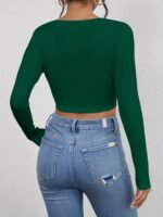 Squared Neck Cropped T-Shirt, Casual Long Sleeve Solid T-Shirt, Women'S Clothing - Image 10