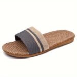 Women'S Linen Slip-On Slippers With Striped Design - Breathable All-Season Indoor House Shoes, Soft Fabric Upper & Eva Sole For Comfort, Casual Home Footwear, Slippers Indoor, Comfortable House Shoes, Woven Texture, Flexible Construction, Relaxation Wear - Image 10