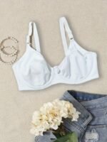 Plus Size Bow Front Solid No Padded Bra, Women'S Plus Full Coverage Slight Stretch Elegant Bralette