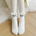 1 Pair Women'S Cute Bear Fuzzy Coral Fleece Warm Socks, Solid Color Knit Fabric, Polyester 97% Spandex 3%, Machine Washable - Autumn/Winter Collection - Image 15