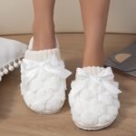 Solid Color Home Warm Slippers, Slip On Soft Sole Fluffy Flat Bowknot Decor Shoes, Winter Plush Cozy Non-Slip Shoes - Image 7