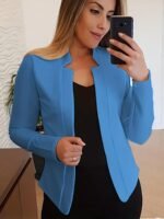 Women'S Casual Chic Blazer - Vibrant Pink Long Sleeve Open Front Jacket, Loose Fit Notch Lapel Style, Buttonless With Chest Pocket, Perfect For Casual Attire, Versatile Fashion | Open Front Jacket | Stylish Blazer - Image 9