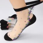 5 Pairs Of Glass Jacquard Crystal Ice Slick Fiber Fabric Women'S Thin Socks - Image 6