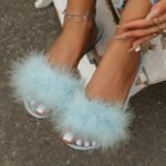 Women'S Fluffy Feather Slides, Solid Color Open Toe Single Band Flats, Casual Daily Slide Sandals - Image 18