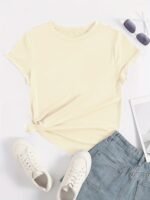 Solid Basic T-Shirt, Casual Crew Neck Short Sleeve Versatile T-Shirt, Women'S Clothing