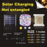 1Pc 7.01/11.89/21.95/31.7Meter 50/100/200/300Led Solar String Lights Outdoor, Ipx4 Copper Wire 8 Modes Solar Fairy Lights Garden Patio Tree Christmas Party Wedding Warm White Colorful White Plastic Card Board Pure Copper Wire - Image 4