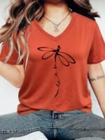 Plus Size Casual T-Shirt, Women'S Plus Graphic Print Short Sleeve V Neck Slight Stretch T-Shirt - Image 5