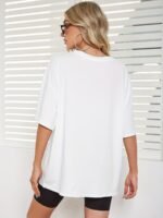 6917 Women'S Light Blue Joyful Face Graphic Print T-Shirt - High Elasticity Loose Fit Drop Shoulder Short Sleeve Round Neck Casual Summer Top, Ladies T Shirts, Comfortable Tee, Stretchy Fabric - Image 9