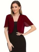 Open Front Crop Top, Elegant V-Neck Short Sleeve Chiffon Blouse, Women'S Clothing - Image 10