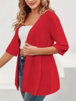 Elegant Plus Size Women'S Cardigan - Chic Solid Color, Half Sleeve, Open Front With High Stretch Fabric, Perfect For Fall/Winter - Machine Washable, Plus Size Cardigan - Image 9