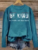 Be Kind Print T-Shirt, Casual Crew Neck Long Sleeve Top For Spring & Fall, Women'S Clothing - Image 5