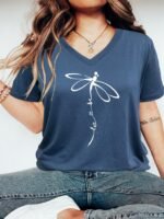 Plus Size Casual T-Shirt, Women'S Plus Graphic Print Short Sleeve V Neck Slight Stretch T-Shirt - Image 2