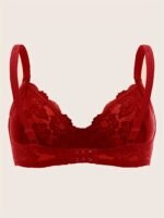 Elegant Plus Size Lace Bralette With Bow Detail, Polyamide Blend, Medium Stretch, Solid Color, Knit Fabric, Underwire Support, No Padding - Image 6