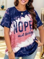 Women'S Plus Size Tie-Dye Graphic T-Shirt - "Nope Not Today" Bold Letter Print, Navy Blue & Pink Casual Short Sleeve Round Neck Tee, Machine Washable, Ladies T Shirts, Everyday Clothing, Relaxed Fit Top, Soft Fabric Shirt - Image 2