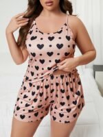 Women'S Cute Heart And Polka Dot Pajama Set - Red Camisole Top & Elastic Waist Shorts, Soft Polyester Blend, Machine Washable Sleepwear, Comfortable Loungewear|Heart Pattern Design|Smooth Fabric Finish - Image 6