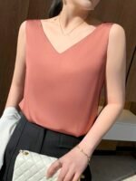 Velvet Boat Women?S Sleeveless V-Neck Tank Top - Soft Satin Finish, Loose Fit For Summer Layering, Lightweight & Breathable Polyester Blend, Elegant Solid Color Design, Breathable Clothing | Sleeveless Fashion | Satin Finish Top - Image 10