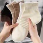 6 Pairs Women'S Solid Color Ankle Socks - Elastic Ribbed Cuff, Soft Breathable Fabric, Elegant Casual & Formal Wear, Assorted Neutral Colors (Black, Brown, Beige,), Cute Socks, Everyday Comfort, Ribbed Cuff Design, Comfortable Fit