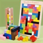Wooden 3D Puzzle Blocks For Youngsters ? Colorful Brain Teaser Educational Toy To Enhance Creativity & Intelligence, Light Brown Wooden Base With Multi-Colored Shapes, Stem Learning Activity For Youngsters, Cognitive Development Games | Pattern Recognition Toy | Reinforced Wood Construction, Puzzles For Youngsters - Image 4