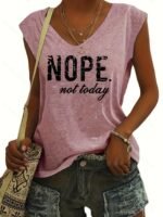 Women'S Sleeveless V-Neck T-Shirt - "Nope. Not Today" Graphic Tee In - Casual Summer Everyday Outfits - Machine Washable Tops For Women - Image 6