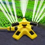 1Pc Lawn Automatic Sprinkler 360? Rotating 3 Adjustable Rotating Arms Combinable Multi-Angle Large Area Coverage For Garden Lawn Automatic Irrigation Roof Cooling, Yellow