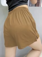 Plus Size Simple Pajama Bottoms, Women'S Plus Solid Elastic Waist Split Hem Loose Loungewear Shorts - Image 4