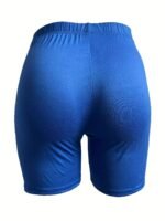 Plus Size - Women'S Plus-Size High-Waisted Shorts - Stretchy, Solid Blue, Mid-Thigh Length, Casual Leggings, Comfortable Apparel|Casual Style Shorts|Stretchy Fabric Shorts - Image 8