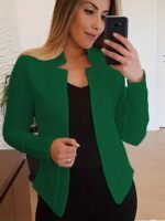 Women'S Casual Chic Blazer - Vibrant Pink Long Sleeve Open Front Jacket, Loose Fit Notch Lapel Style, Buttonless With Chest Pocket, Perfect For Casual Attire, Versatile Fashion | Open Front Jacket | Stylish Blazer - Image 7