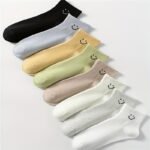 8/10/16/20/24 Double Black And White Gray Solid Color Love Couple'S Japanese Cute Breathable Odor Proof Ins Style Versatile Women'S Short Socks For Daily Use - Image 6