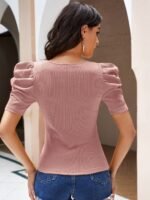 Solid Crew Neck T-Shirt, Elegant Puff Sleeve Top For Spring & Summer, Women'S Clothing - Image 8