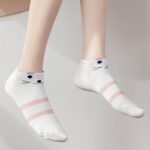 5 Pairs Women'S Cute Cat Face Ankle Socks - Breathable Lightweight No-Show Boat Socks With Pastel Pink & White Stripes, Spring Summer Casual Fashion Socks, Cute Socks, Comfortable Footwear, Playful Sock Design, Quality Sock Material, Soft Texture - Image 4