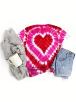 Heart Print Crew Neck T-Shirt, Casual Short Sleeve Top For Spring & Summer, Women'S Clothing - Image 2