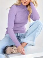 Turtleneck Rib Knit Sweater, Sexy Solid Slim Long Sleeve Sweawter, Women'S Clothing - Image 2