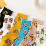 6 Pairs Women'S Fashion Creative Food Print Short Socks - Playful Burger, Donut & Coffee Cup Designs, Vibrant Colors, Soft Breathable Fabric, Machine Washable For Casual Casual Attire, Food Socks, Quirky Outfits, Fun Patterns, Comfortable Fit, Sock Collectors - Image 2