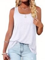 Plus Size - Women'S Plus Size Sleeveless Tank Top - Vibrant Blue, High-Stretch Casual Solid Color Vest With Ruffled Hem, Perfect For Summer Outfits, Summer Tank Tops - Image 10
