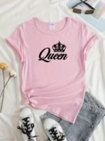 Crown Letter Print Crew Neck T-Shirt, Casual Short Sleeve T-Shirt For Spring & Summer, Women'S Clothing - Image 9