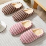 Women'S Warm Plush Striped Print House Slippers, Slip-On Round Toe Anti-Slip Soft Sole Casual Home Slides, Women'S Indoor Flat Shoes - Image 10